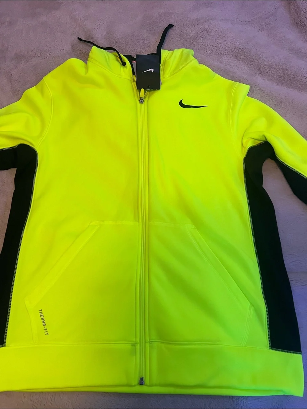Nike Mens Neon Yellow and Black Full-Zip Therma-Fit Jacket